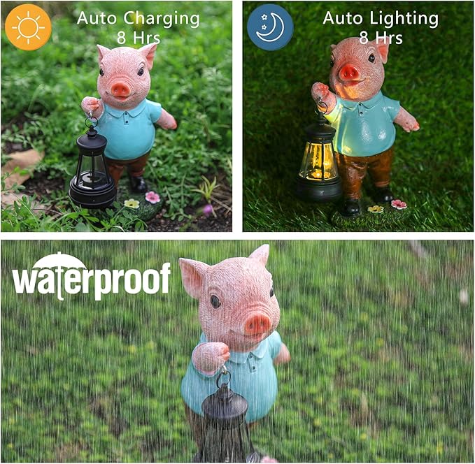 Solar Powered Garden Pig Statue - Charming Outdoor Decor Solar Lamp, Weather-Resistant, Perfect Size for Lawns & Pathways