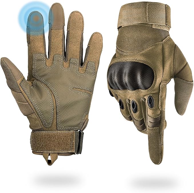 Tactical Gloves for Men, Shooting & Motorcycle Gloves with Hard Shell Knuckle Protection & Leather Palm for Airsoft Motorcycle Cycling Paintball Sports Climbing Training Hunting