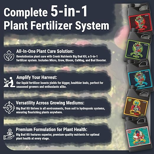 Cronk Nutrients Big Bud Kit: Complete Nutrient System – Micro, Grow, Bloom, Bud Booster & CalMag – Best Indoor & Outdoor Plant Fertilizer – Easy to Use for Robust Growth & Enhanced Flower Size, 500mL