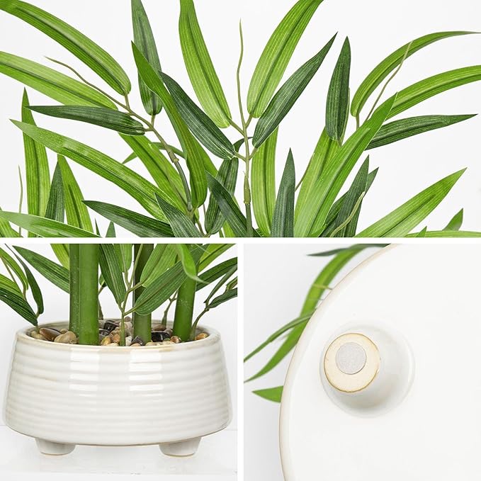 GnFlus Artificial Bamboo Tree Plant 19.6 inch Tall Potted Fake Bamboo Plant-Faux Tree in Ceramic Pot for Farmhouse Home, Office, Kitchen, Counter Top, Indoor Decor, Money Tree, Lucky Plant