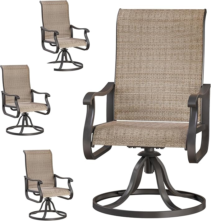 Swivel Patio Chairs Set of 4, Outdoor Dining Chairs with High Back, All-Weather Swivel Rocker Chair for Lawn, Porch or Garden(Brown, 4 PCS)
