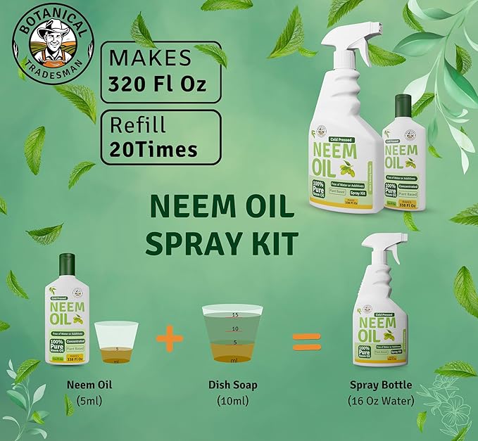 Neem Oil Spray for Plants (Refill 20 Times)- Pure Cold Pressed Neem Oil | Indoor & Outdoor