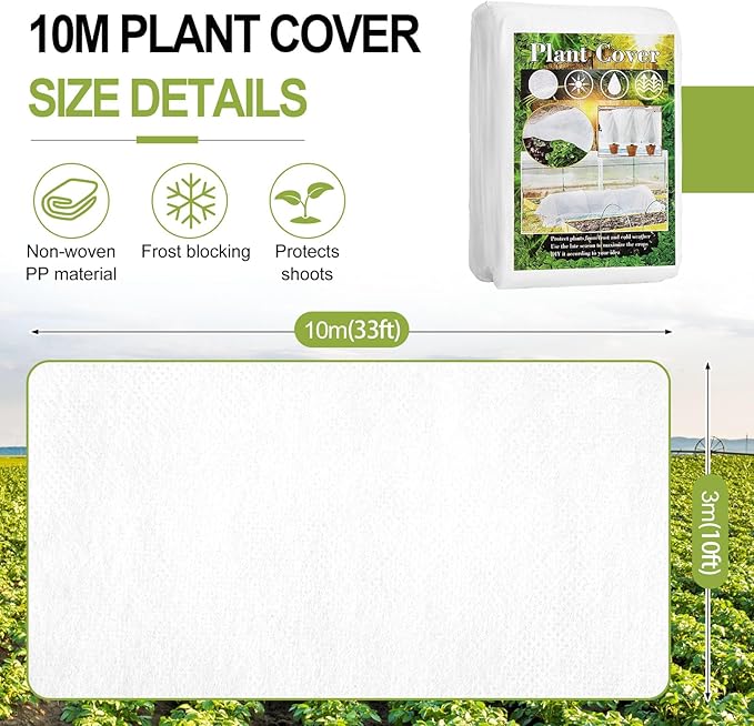 WiMas Plant Covers Freeze Protection, 10x33FT Reusable Thickened Winter Floating Row Covers, Frost Cloth Blanket Shade Cloth Garden Fabric Plant Cover for Raised Beds Vegetables Insect Winter Frost