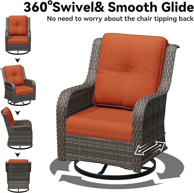 8 Piece Outdoor Wicker Patio Furniture Set, Patio Chairs Set with Thickened Olefin Cushions, High Back and Deep Seating, Hand-Woven PE Rattan, Ottoman for Porch, Deck