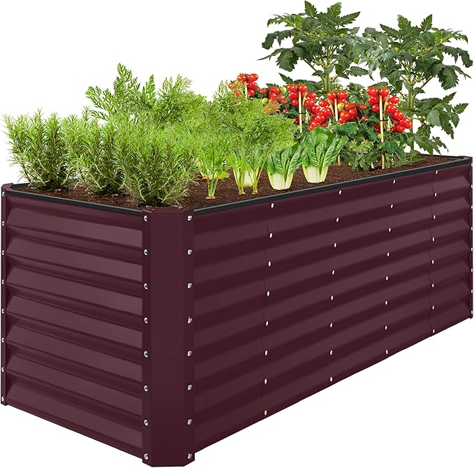 Best Choice Products 8x2x2ft Raised Outdoor Metal Garden Bed, Rectangular Planter Box for Herbs, Flowers, and Deep Root Vegetables w/ 240 Gallon Capacity - Burgundy