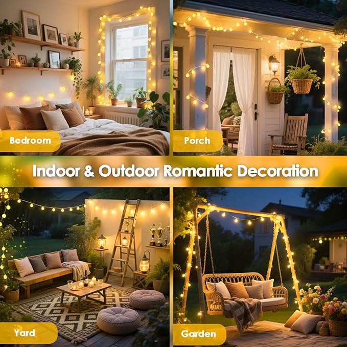 LORRYTE Connectable 43FT 100LED Globe String Lights | 8 Modes Warm White String Lights Plug in with Remote | Hanging Fairy Light for Indoor Outdoor Bedroom Party Classroom Christmas Tree Decor