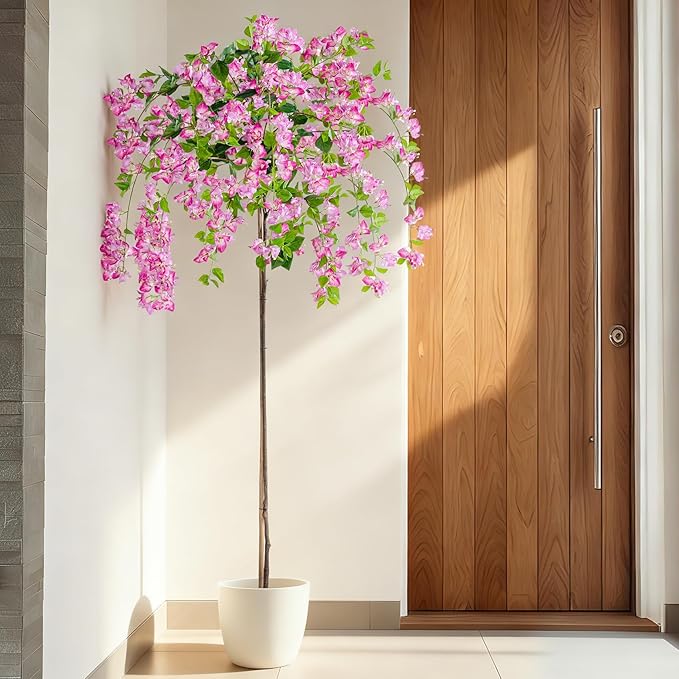 6FT Artificial Bougainvillea Tree Artificial Tree Tall Potted Fake Bougainvillea Trees for Outdoor Indoor Lifelike Potted Faux Plants with Wood Trunk and Flowers Office Wedding Home Decor
