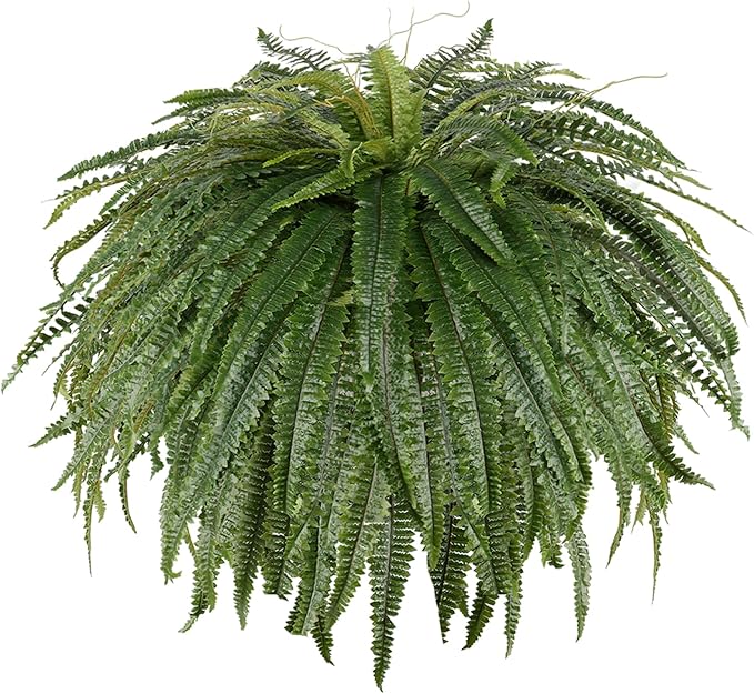 Arlpch Single Silky 50" Artificial Fern Plant, Large Fake Fern with 128Fronds, Realistic Faux Boston Fern Bush for Outdoors & Indoor, Silk Greenery for Planter, Garden, Office, Home Décor