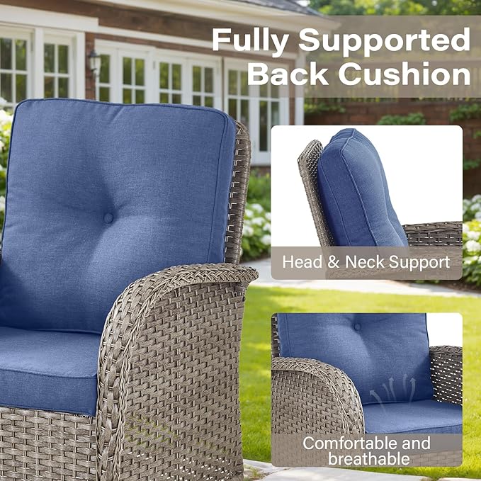 Belord Patio Rocking Chairs Wicker Set - Outdoor Rocking Chairs Set of 2 with Side Table, 3 Piece Patio Rocker Furniture Set with Water-Resistant Cushions for Porch Balcony Backyard