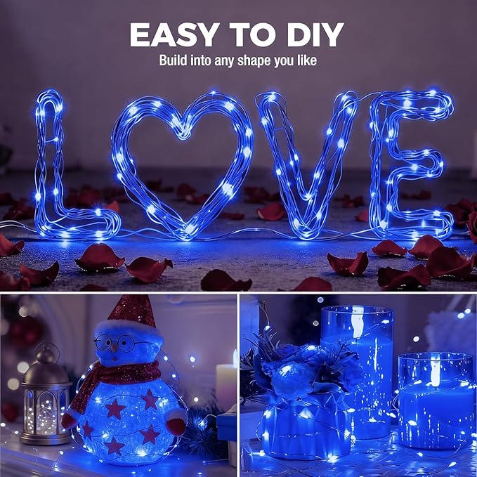 litogo 20 Pack 7FT 20 LED Fairy Lights Battery Operated, 3 Lighting Modes, Bulk Mini Twinkle String Lights Waterproof Silver Wire for Weddings Mason Jars Party Christmas Decorations-Blue