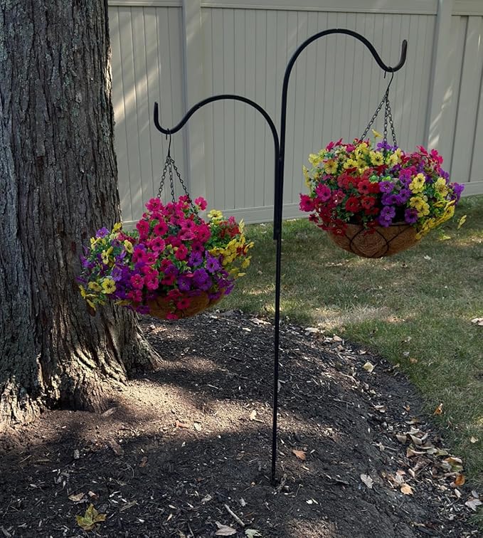 Lamsze Artificial Faux Hanging Plants Flowers Basket for Summer Autumn, Colorful Daisy Flowers Eucalyptus UV Resistant Look Real for Outdoor Outside Porch Decoration