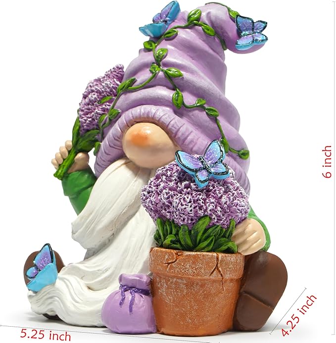 Hodao Spring Lavender Gnomes Decoration Lavender Elf Figurine Decor Spring Gnomes for Home, Porch, Garden Table Decor Warm Gifts for Mom, Grandma