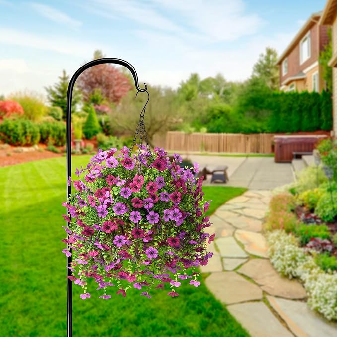 ZFProcess Artificial Hanging Flowers for Outdoors Spring Decoration, 2PCS Silk Fake Daisy Realistic Outdoor Flowers UV Resistant Porch Patio Window Yard Decor(Light Purple Red)