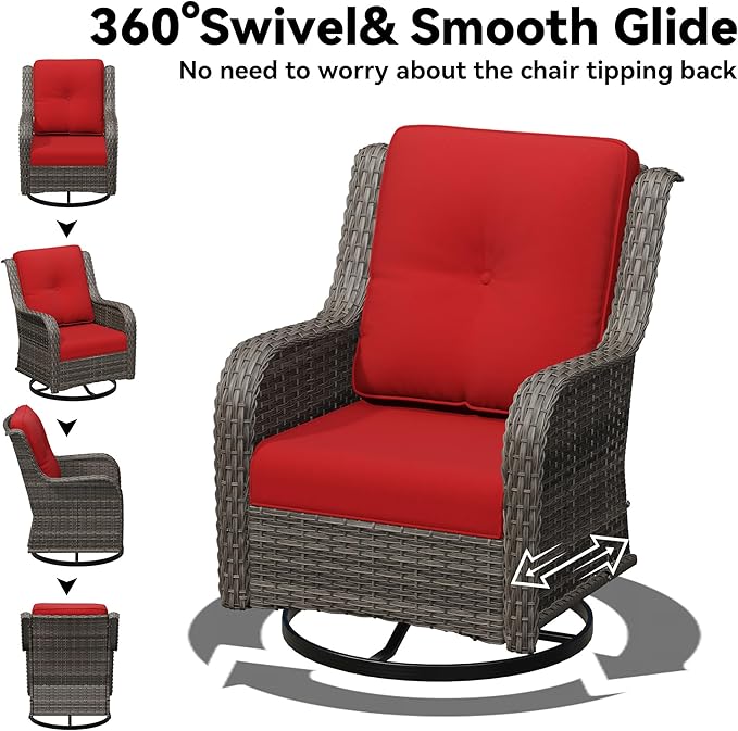 6 Pieces Outdoor Wicker Patio Furniture Set with Fire Pit Table, Patio Chair Set with Thickened Olefin Cushions, High Back and Deep Seating, Hand-Woven PE Rattan for Porch, Deck