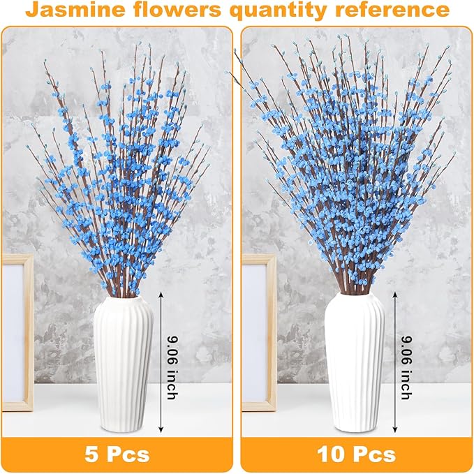10 Pcs 29.5" Long Jasmine Artificial Flowers Fake Flowers Dry Branches Stem for Home Office DIY Floral Art Plant Wedding Table Centerpieces Party Vase Decoration (Macaron Blue)