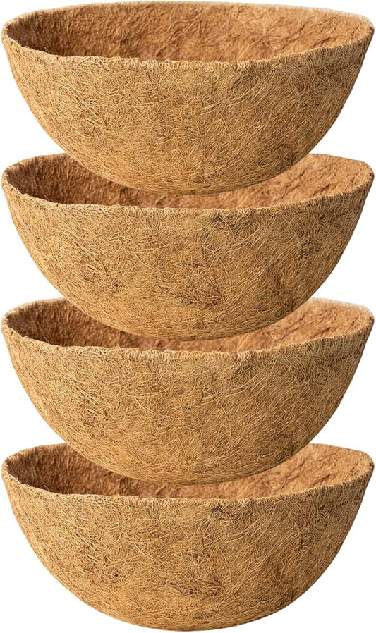 4 Pack 16 Inch Natural Coconut Fiber Liners for Hanging Planter Round Coco Replacement Liner for Flower Baskets Bowl Planters Coco Coir Pots for Outdoor Garden Plants