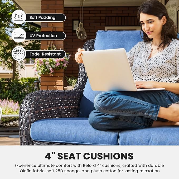 Belord Outdoor Wicker Furniture 5 Pieces Patio Furniture Set Patio Wicker Chairs with Ottomans Conversation Set for Porch Garden Deck Balcony Poolside