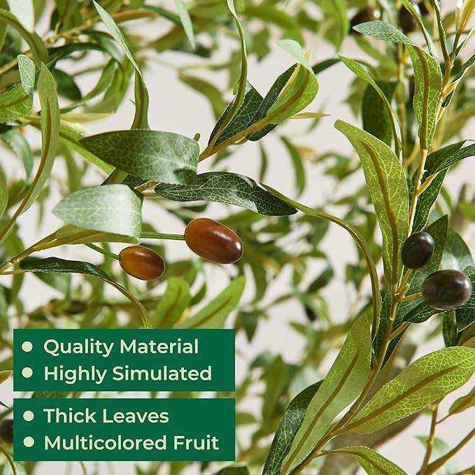 7.5 FT Large Luxury Artificial Olive Tree, Tall Faux Olive Tree with White Pot, Extra Lush Stereoscopic Shape, 5 Minutes Easy Set-up, Realistic Trunks and Lifelike Leaves & Fruits, Home Office Décor