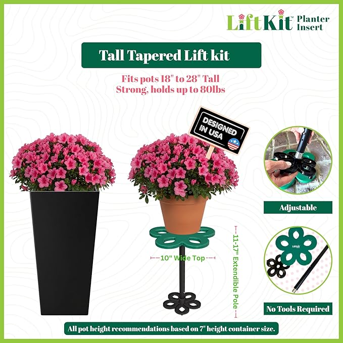 Lift Kit Planter Insert Tall Tapered Plant Riser Fill Bottom of Tall Flower Pots and Large Plant Containers | Indoor and Outdoor (11-17” Rise, 6" Base, 10" Top)