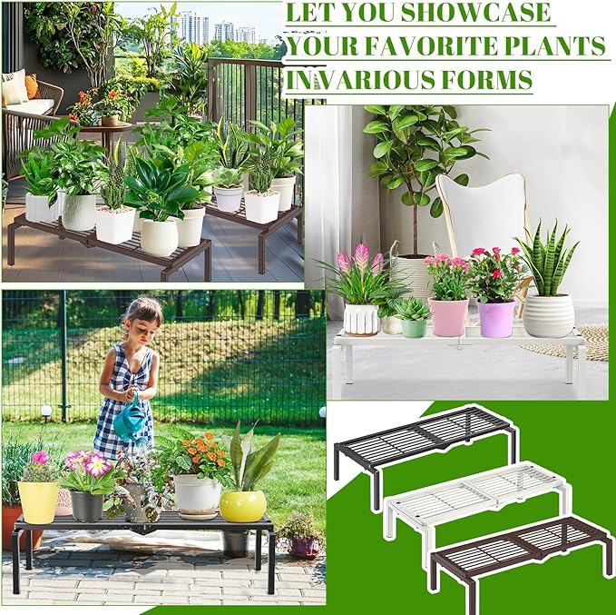 Gouisalin 1 Tier Metal Plant Stand Indoor Outdoor, Potted Multiple Flower Pot Holder Rack Plant Shelf, Heavy Duty Planter Display Shelving for Patio Balcony Garden Living Room Decorative (Brown)