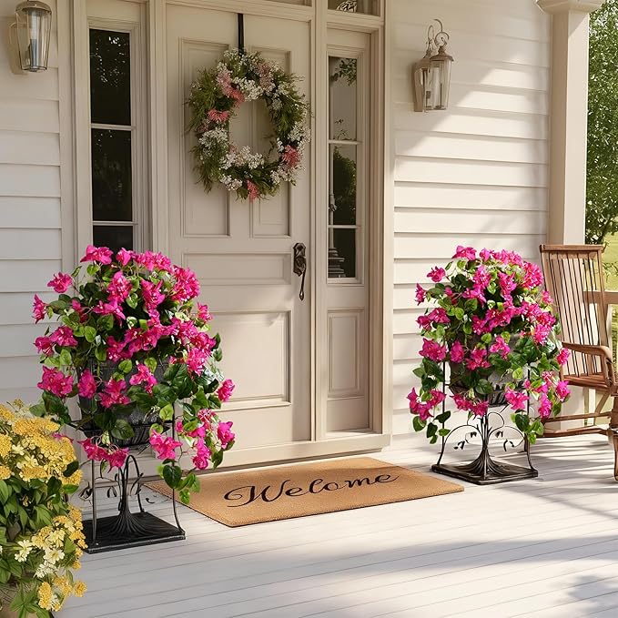 Bougainvillea Artificial Hanging Flowers for Outdoor 3 Pcs Faux Bougainvillea Flowers Fake Hanging Plants Silk Flowers Long Trailing Vines for Front Door Porch Planter Patio Balcony (Rose Red)