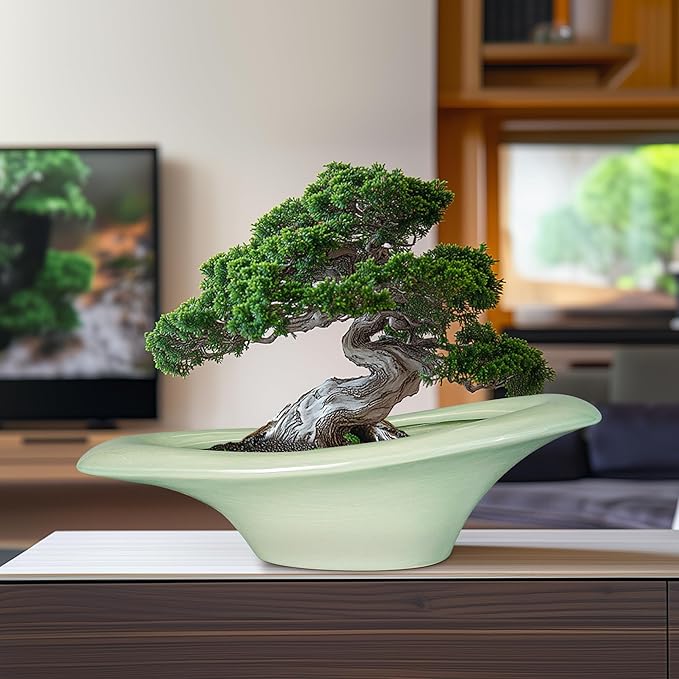 Teagas Ceramic Bonsai Pots - Large Succulent Planter 18 Inch Plant Pot Indoor Succulent Pot with Drainage Hole Outdoor Planter Bonsai Tree Pot for House Home Garden Decor Green