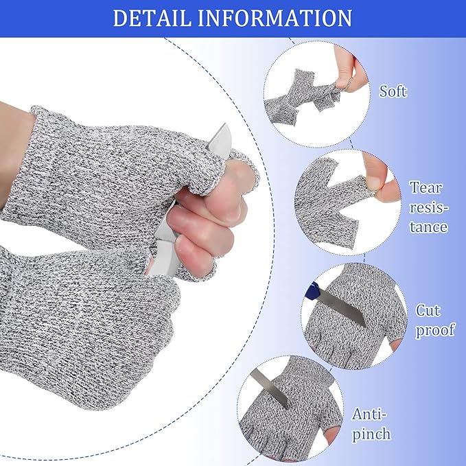 Geyoga 2 Pair Cut Resistant Half Finger Protection Gloves for Home Use (Grey)