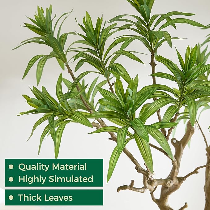 FloraFairy 7 Feet Artificial Dracaena Reflexa, Large Faux Tree with White Pot, Tall Dracaena Tree, Fake Plants for Home & Office Decor, Realistic Wood Trunk and Lifelike Leaves