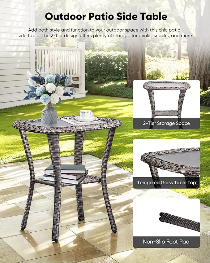 HUMMUH 9 Pieces Wicker Outdoor Furniture Set 6-inch Cushions High Back Patio Sofa Swivel Rocker Chairs Set of 2 with Coffee Table for Porch,Deck,Backyard