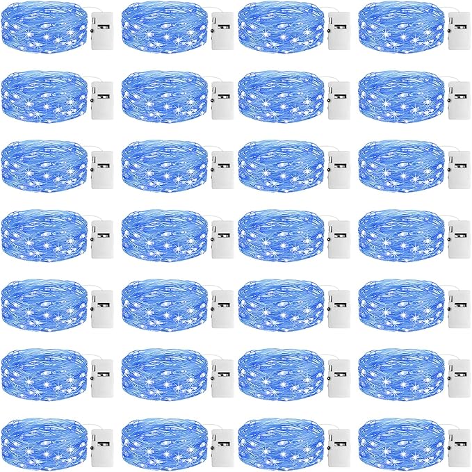 24 Pack Fairy Lights with Timer Battery Operated, 3 Modes 7ft Mini Twinkle Lights Waterproof, 20 LED Bulk String Light for Mason Jars Christmas Decoration Wedding Table Centerpieces,Blue
