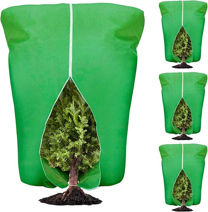 EYNDYN 4 Pcs Plant Covers Frost Protection Bag 71" x 47" Winter Reusable Plants Jacket with Drawstring Shrub Protection Wraps Bags Frost Blanket for Winter Outdoor Garden Plants