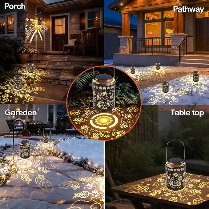 Upgraded Ladybug Solar Lanterns Outdoor Waterproof Hanging Metal Lanterns for Garden, Yard, Patio & Porch, Lucky Ladybug Birthday & Romantic Gifts for Women, Mom, Grandma