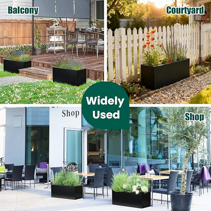 GZGNEEVL Metal Rectangular Planter Black Galvanized Steel Rectangle Indoor Planter Box Large Outdoor Planters Steel 25" L x 11" W x 13" H Commercial Residential for Patio, Yard, Garden