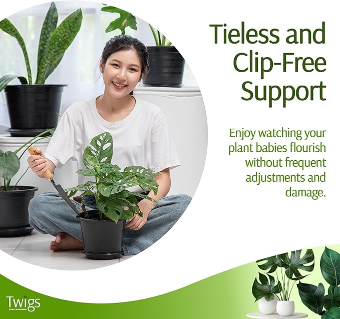Twigs GA - Mini Twigs Plant Support Stakes for Small Plants, Indoor & Outdoor Use, Gardening Supplies, Garden Accessories, Trellis & Ring Alternative - Monstera (Dark Green), 10 Pack, 12" L