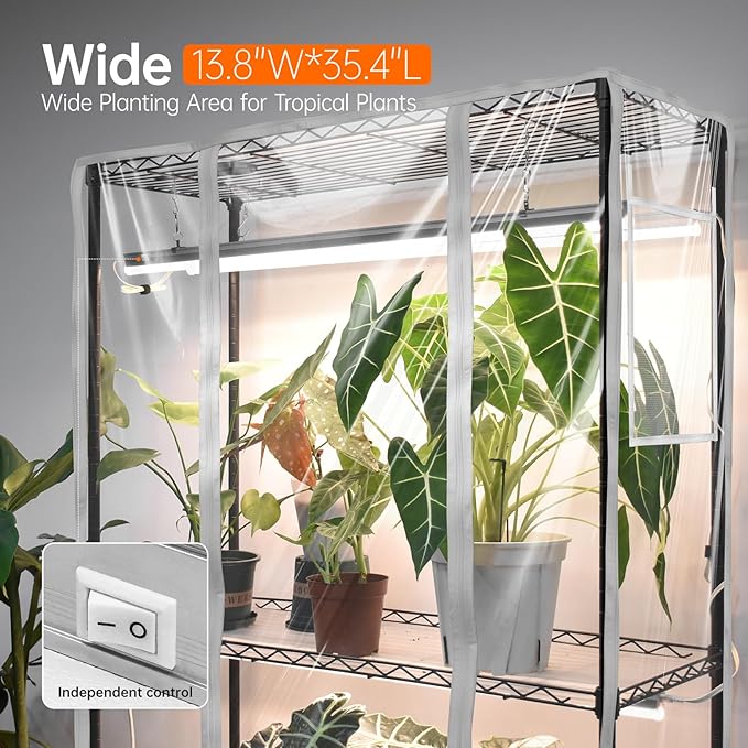 Bstrip Indoor Greenhouse with Grow Light, Tall Green house with 6 Pack T5 Full Spectrum Plant Lights with Timer, Plant Shelf with Tent for Indoor Plant, Seed Starting, Seed Tray, 35.4"x13.8"x70.8"