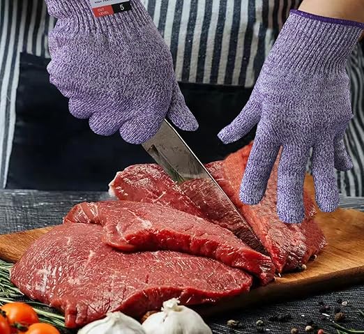 Cutting Gloves, 2 Pairs of Cut Resistant Gloves Food Grade, Cut Resistant Gloves for Kitchen, Oyster Shucking, Fish Fillet Processing, Carving Wood and Gardening(Medium-Violet)