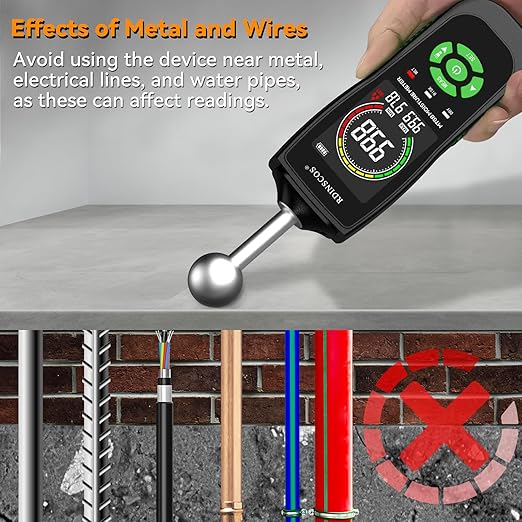 RDINSCOS Pinless Moisture Meter with Ball Sensor – Digital Moisture Detector for Walls, Wood, Drywall, Concrete – Non-Destructive Scanner with LED Flashlight & Custom Alerts