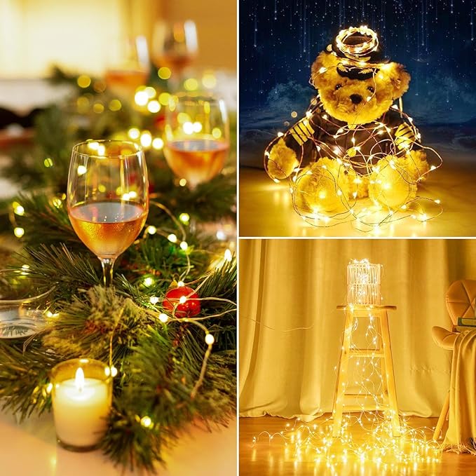 2 Pack Cuttable Fairy Lights Battery Operated, Waterproof 20FT 120LED Twinkle Lights with Timer Indoor Outdoor, Fairy Battery String Light for Bedroom, Classroom, Wedding, Christmas Décor(Warm White)