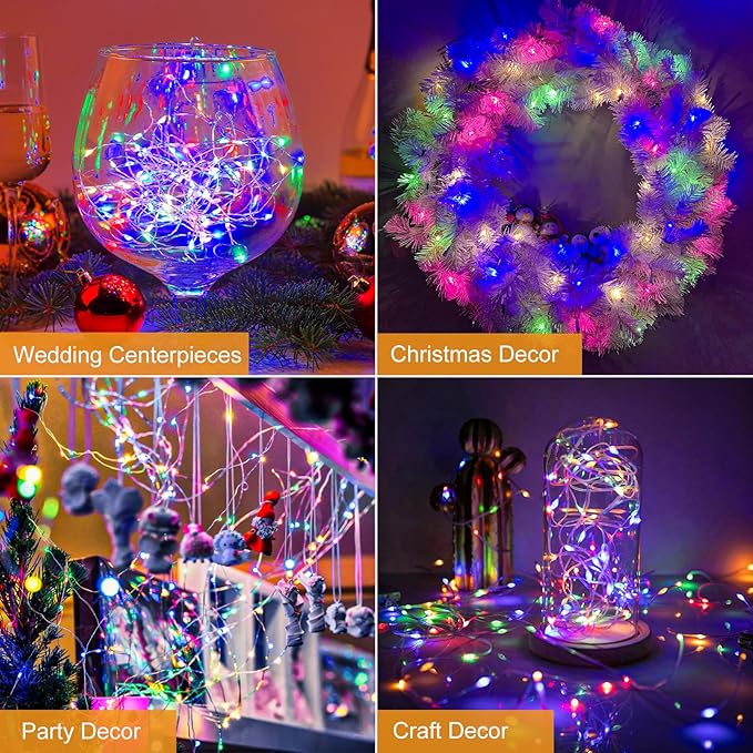 btfarm 20 Pack Fairy Lights Battery Operated [3 Modes], 7ft 20 Led Twinkle Lights String Lights Waterproof Bulk Small Mini Silver Wire for Mason Jars Vases Wedding Table Centerpiece, Colorful