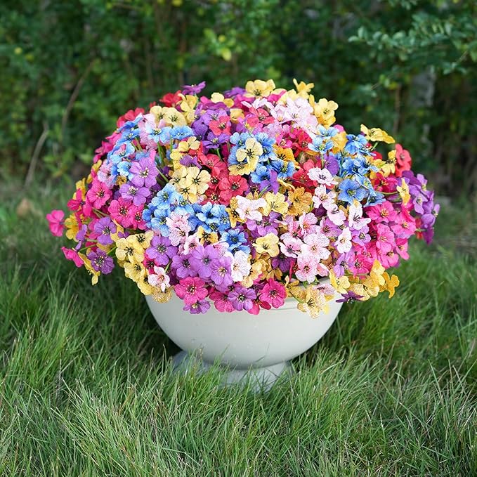 Stymedeca Artificial Flowers for Outdoor Faux Plants for Spring Summer Decoration, UV Resistant Realistic Silk Plastic Fake Flowers Garden Porch Patio Balcony Yard Front Home Decor, 24 Bundles