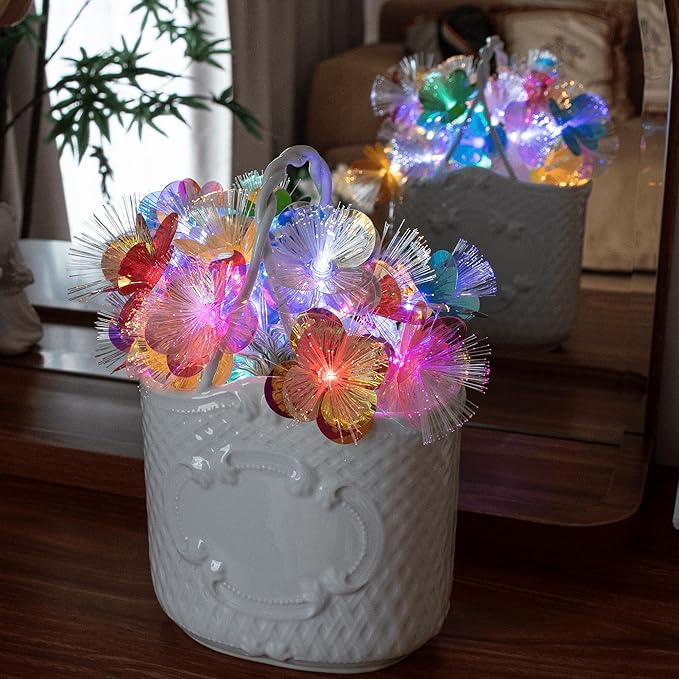 YOLIGHT Fiber Optic Flower String Lights Battery Operated with Timer, 13ft 20 LED Colorful Flower Garland Lights Fairy Lights for Room Table Wedding Christmas Easter Décor (Multi-Color)