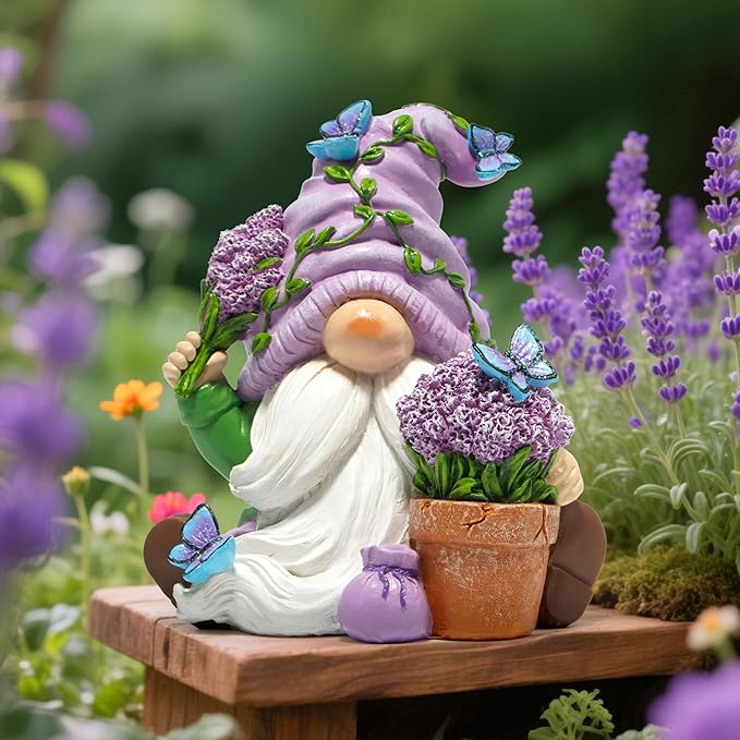 Hodao Spring Lavender Gnomes Decoration Lavender Elf Figurine Decor Spring Gnomes for Home, Porch, Garden Table Decor Warm Gifts for Mom, Grandma