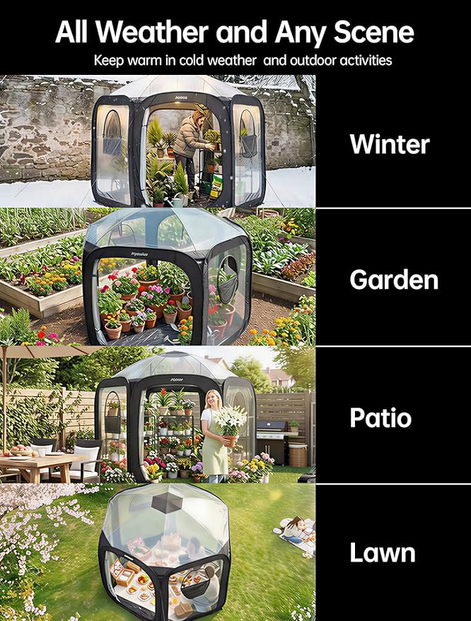 Porayhut Pop Up Greenhouse Tent,Portable Large Walk-in Plant House 10’X10’ ,Indoor Outdoor Gardening Plant Sunshine Room with PVC Mesh Cloth Cover for Protecting Plant from Cold Frost & Birds