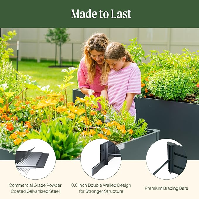 Vego garden Modern Raised Garden Bed 17" Tall 27" x 83" Heavy Metal Planter for Trees Plants Flowers Double-Walled Steel Planters for Commercial Residential Patio, Umber Brown