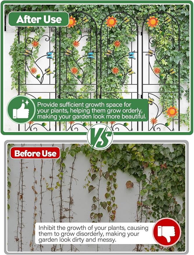 87 Inch Metal Garden Trellis for Climbing Plants, Kalolary 4 Pack Colorful Butterfly Plant Trellis Support Decoration Arched Fence Trellis Outdoor for Patio Lawn Garden Yard Backyard Wall