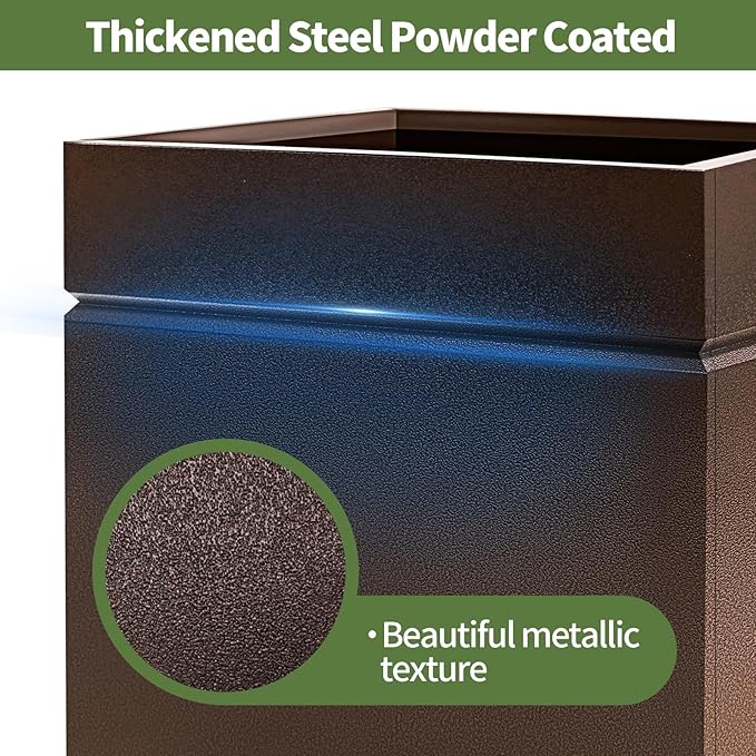HONYTA Matel Planter Box 20" L x 20" W x 21" H, Cube Heavy Duty Powder Coating Steel Planters with Drainage Hole, Indoor Outdoor All-Weather Use for Home, Porch, Patio, Garden(Bronze)