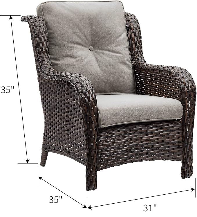 HUMMUH 3 Pieces Patio Bistro Set Wicker Patio Chairs Set of 2 with Tempered Glass Top Side Table Rattan Outdoor Furniture Conversation Set for Yard,Garden,Porch