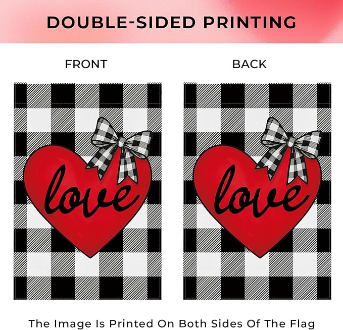pretty_jessie Valentines Day Garden Flag 12x18 Inch Double Sided, Buffalo Plaid Love Hearts Burlap Yard Flag Anniversary Patio, Porch, Backyard Outdoor Decorations