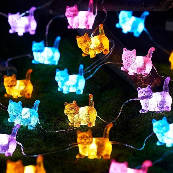 JASHIKA Cat Décor Cute Indoor String Light Fairy Lights Plug in Decorative Lights 10ft 30LED Battery Operated or USB for Bedroom Kids Tent Camping Christmas Tree Ornaments