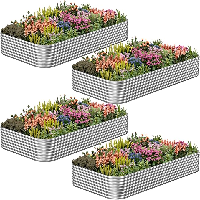 4 Pack 6x3FT Corrugated Galvanized Steel Raised Garden Bed Outdoor, Metal Above Ground Garden Bed for Vegetables and Flowers, Raised Beds for Gardening